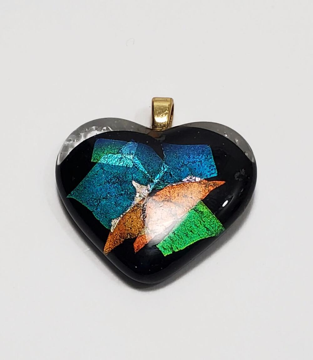 Heart Shaped Dichroic Glass Pendant Signed